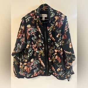 Vintage 100% silk dark floral bomber jacket
